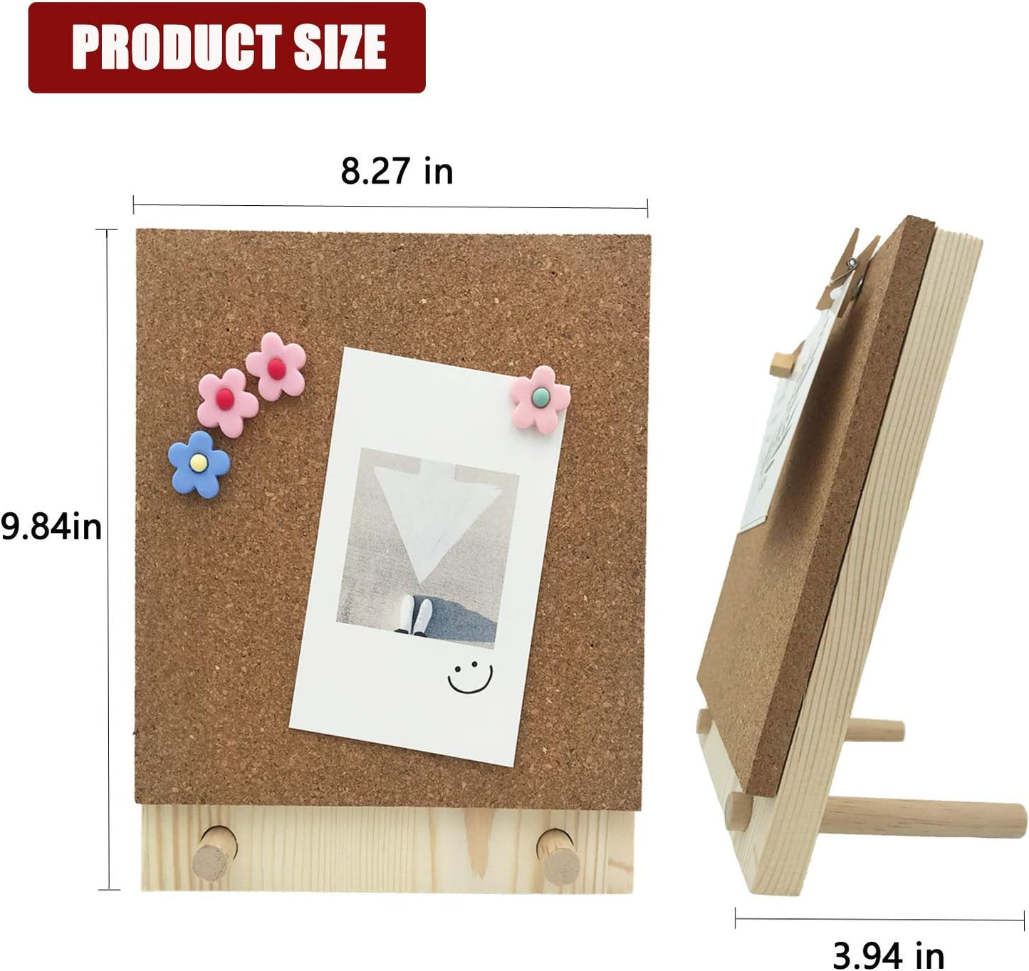 Desktop Cork Board, 10'' x 8'' Bulletin Board Message Board with 12 PCS Push Pins, Decorative Pin Board Perfect for Home School Office Décor