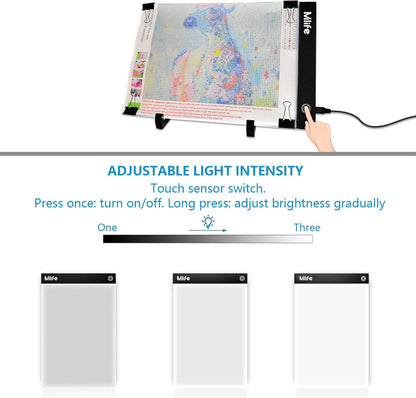 Mlife A2 LED Light Pad for Diamond Painting Kits, Diamond Art Light Board, USB Powered Tracing Light Board Diamond Art Accessories for Drawing, Sketching, Animation with Stand & 4 Fasten Clips