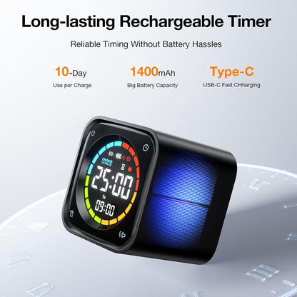 Ticktime TK3 Pomodoro Timer Cube, Productivity Timer, 5/10/30/60 Min Presets, Custom Countdown, Stopwatch & Clock, Triple Alarms, Silent/Vibration/Sound Alerts, Rechargeable for ADHD Study Task, Black