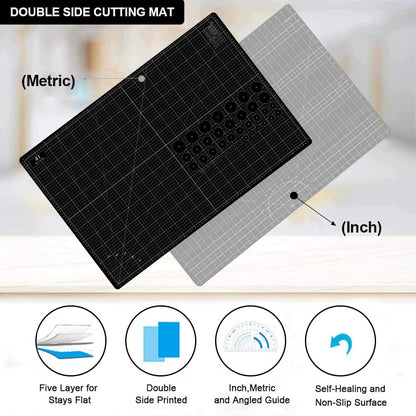 HEADLEY TOOLS 18" x 24" Thickened Self Healing Cutting Mat, A2 Rotary Cutting Sewing Mat for Crafts, Double Sided 5-Ply Table Cutting Board for Fabric Quilting Leather Arts Hobby Project, Grey/Black
