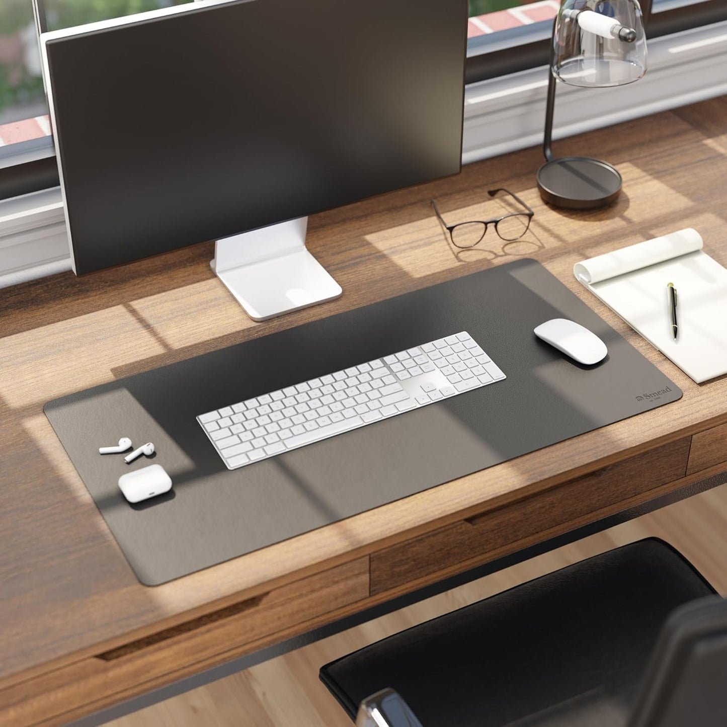 Smead Desk Pad, Vegan Leather Desk Mat with Non-Slip Faux Suede Backing, Perfect Desk Organizer for Office Decor, 31.5” x 15.7” Medium, Sandstone (64831)