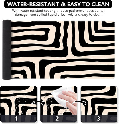 iCasso Desk Cover Mat, Office Mouse Pad, Desk Protector Mat, Extra Large Matt for Desktop,Anti-Slip XXL Big Mousepad with Stitched Edges for Computer Keyboard Retro Black - Colors A