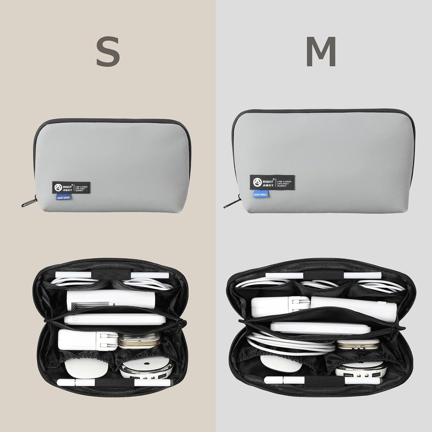 RIGHT AWAY Travel Tech Pouch，Waterproof Cord Case，Electronics Organizer Travel Case，Cable Organizer Storage Bag For Phone, Charger, Accessories(BLACK)