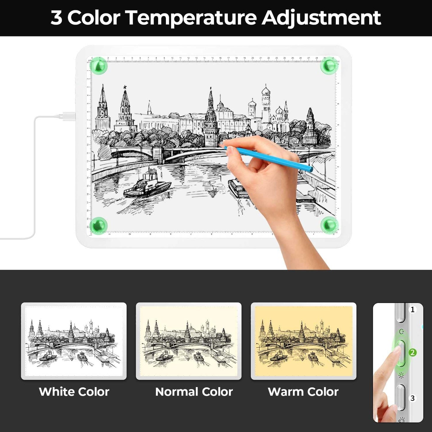 A2 Light Pad (25.2" x 18.4"), Large Magnetic Bright Light Box for tracing,6 Levels Dimming/3 Color,Physical Buttons,Light Board for Diamond Painting,Light Table for Drawing, Sketching
