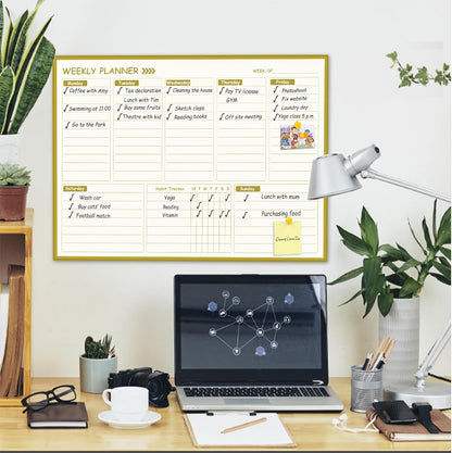 Gold Weekly Dry Erase Board for Wall,12"x16",Small Magnetic Dry Erase Weekly Calendar Board,Gold Metal Frame Weekly Planner Whiteboard for to Do List, Memo, School, Home, Office, Kitchen-GZ