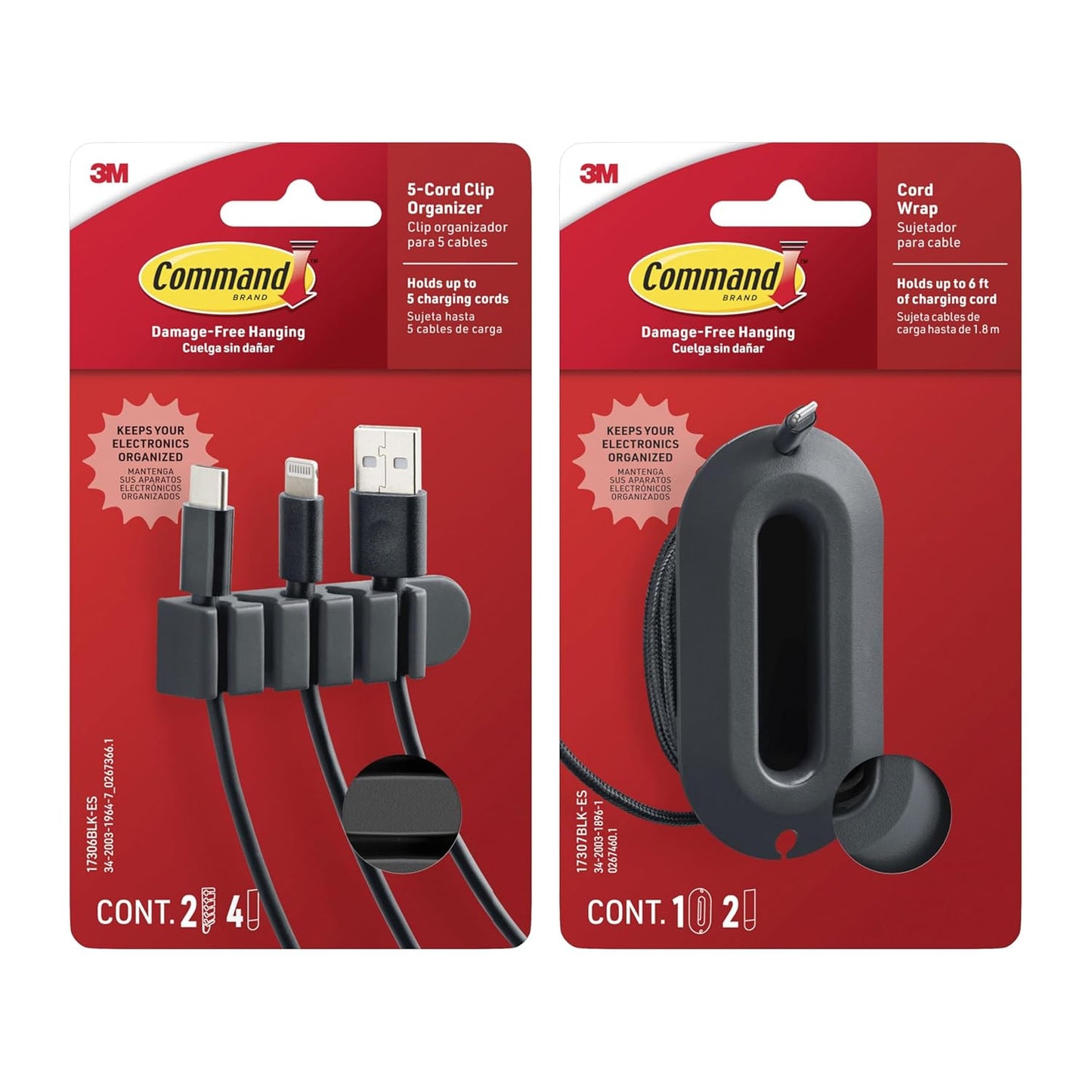 Command 5-Cord Clip Organizer and Wrap Bundle, 2 Clips, 1 Wrap and 6 Medium Strips, White, Great for Damage-Free Electronics Organization Under Desk or Wall Mount
