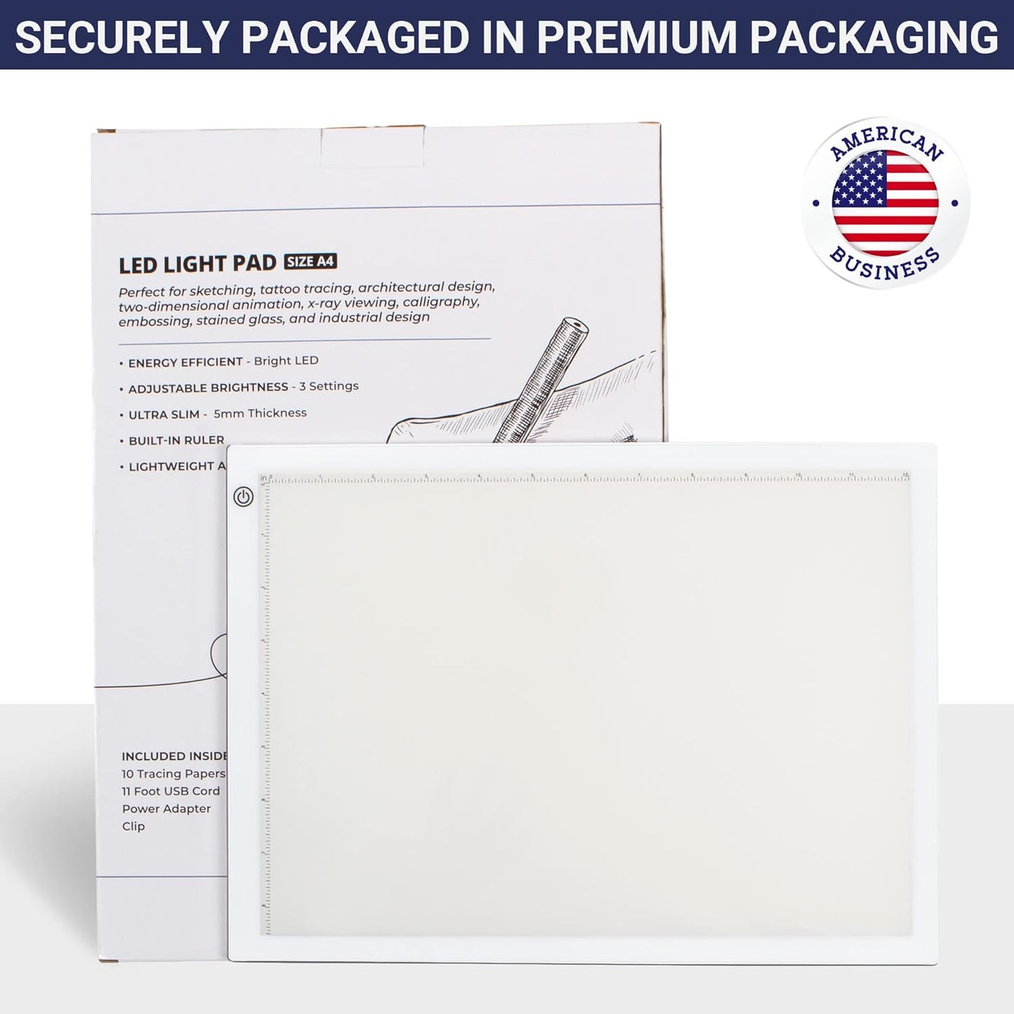 LED Tracing Light Box, 19" Ultra-Thin Light Pad with Adjustable Brightness, Includes USB Cable, Adapter, Paper, and Clip. Portable Drawing Board for Sketching, Cricut Projects, and More