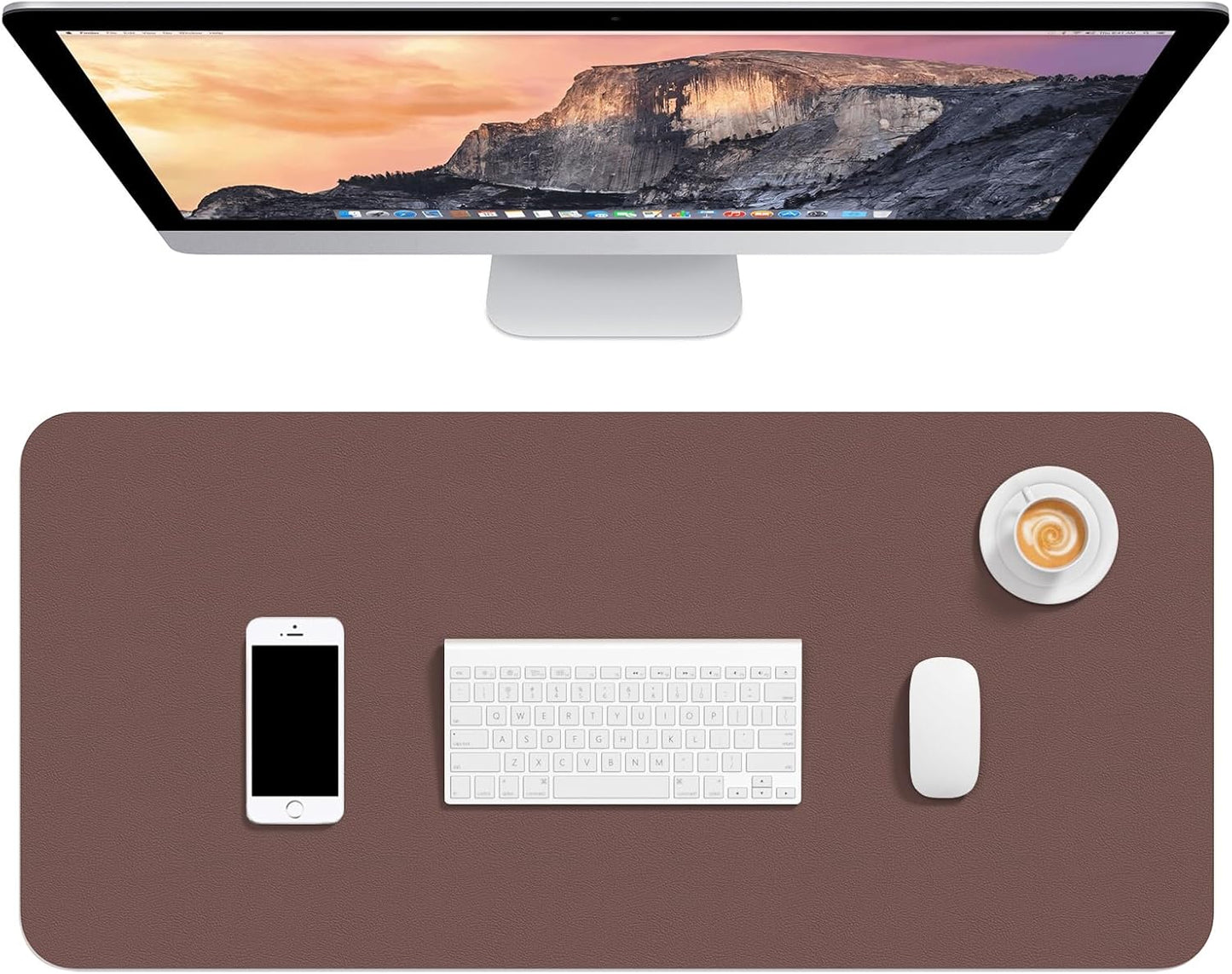 Hsurbtra Desk Pad, 23.6" x 13.8" PU Leather Desk Mat, M Extended Mouse Pad, Waterproof Desktop Blotter Protector, Non-Slip Ultra Thin Small Laptop Keyboard Writing Mat for Office Home, Pink