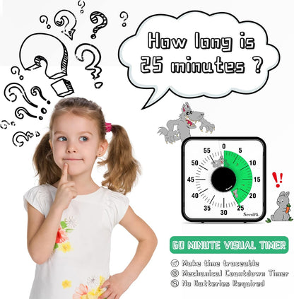 Secura Home 60-Minute Visual Timer, 7.5 Inch Oversize Countdown Timer Clock for Kids and Adults, Durable Mechanical Time Management Tool with Magnetic Backing （Dark Green）