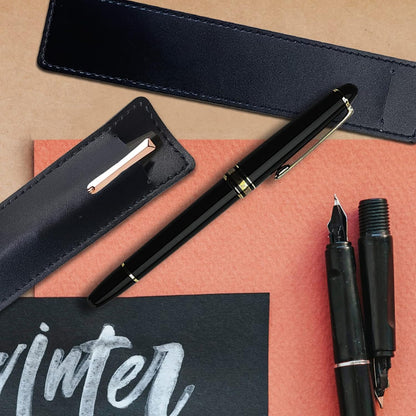 5Pcs Leather Single Fountain Pen Case, Soft Pen Sleeve Pouch for Men Women, Ballpoint Pencil Protective Cover Holder for Office, Business Gift (Black)