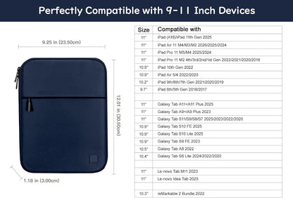 Dadanism 9-11 Inch Tablet Sleeve Padded Carrying Case for iPad (A16) 11th Gen 11", iPad 10th Gen 10.9", iPad Air M4/Pro M5 11", iPad Air 5/4, iPad 9/8/7th Gen, Galaxy Tab A11+ Plus 11", Blue