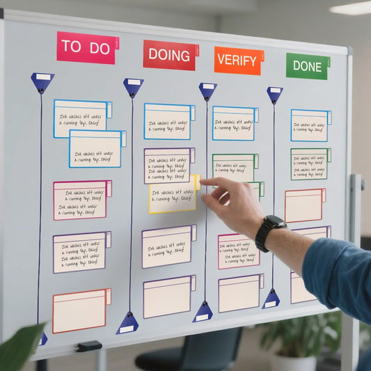 Scrum Board Tool Kit Magnetic Kanban Board, Office Task Management System with to Do, Doing, Verify, Done Columns, 4-Column Workflow Board for Project Planning