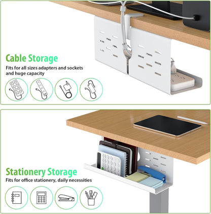KEEGH 16" Under Desk Cable Management Tray, No Drill Clamp Mount, Desk Cord Organizer Upgrade Capacity, Cord Management Tray for Home Office, Gaming Desk, Standing Desk, Black, 2 Pack