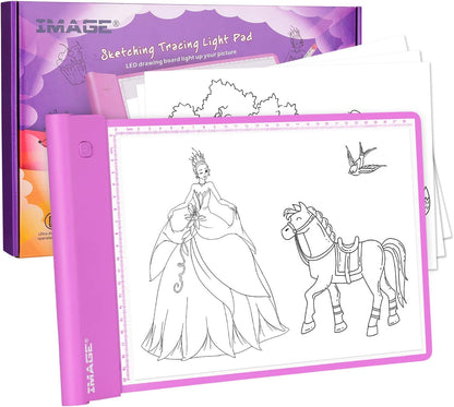 IMAGE Light Up Tracing Pad Pink Drawing Tablet Coloring Board for Kids Children to for Girls Boy (Includes 10 Traceable Sheets and Two Clips)