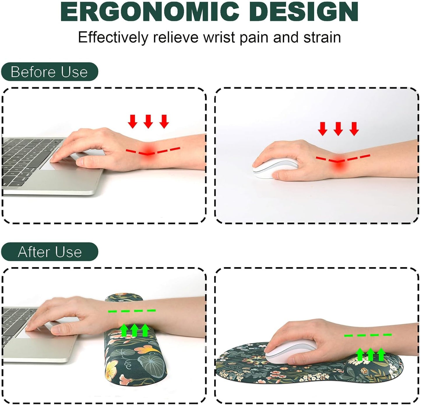 Ergonomic Mouse Pad with Wrist Rest and Keyboard Wrist Rest, Gel Mousepad and Wrist Rest for Computer Keyboard, Pain Relief, Non-Slip PU Base, Mouse Pad with Wrist Support for Gaming, Office, Brown