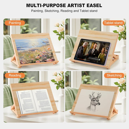 Tabletop Easel for Painting, 13.8"x11.4" Adjustable Portable Art Easel Includes Art Painting Papers, Sketch Papers and Masking Tape, Pinewood Drawing Board for Canvas, Books and Artwork