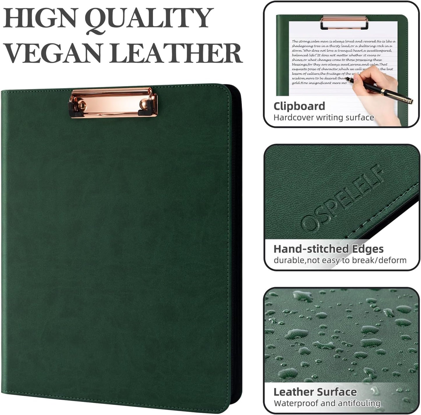Ospelelf Zippered Padfolio Portfolio Folder, Leather Clipboard with Storage, 3 Ring Binder 1 Inch,12.1” Tablet Sleeve, 5 Dividers with Pocket, Refillable Notepad, Card Slot (Classic Black)