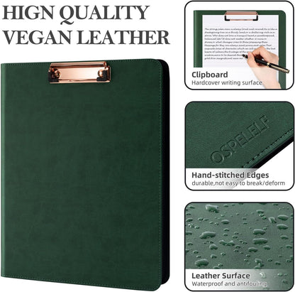 Ospelelf Zippered Padfolio Portfolio Folder, Leather Clipboard with Storage, 3 Ring Binder 1 Inch,12.1” Tablet Sleeve, 5 Dividers with Pocket, Refillable Notepad, Card Slot (Classic Black)