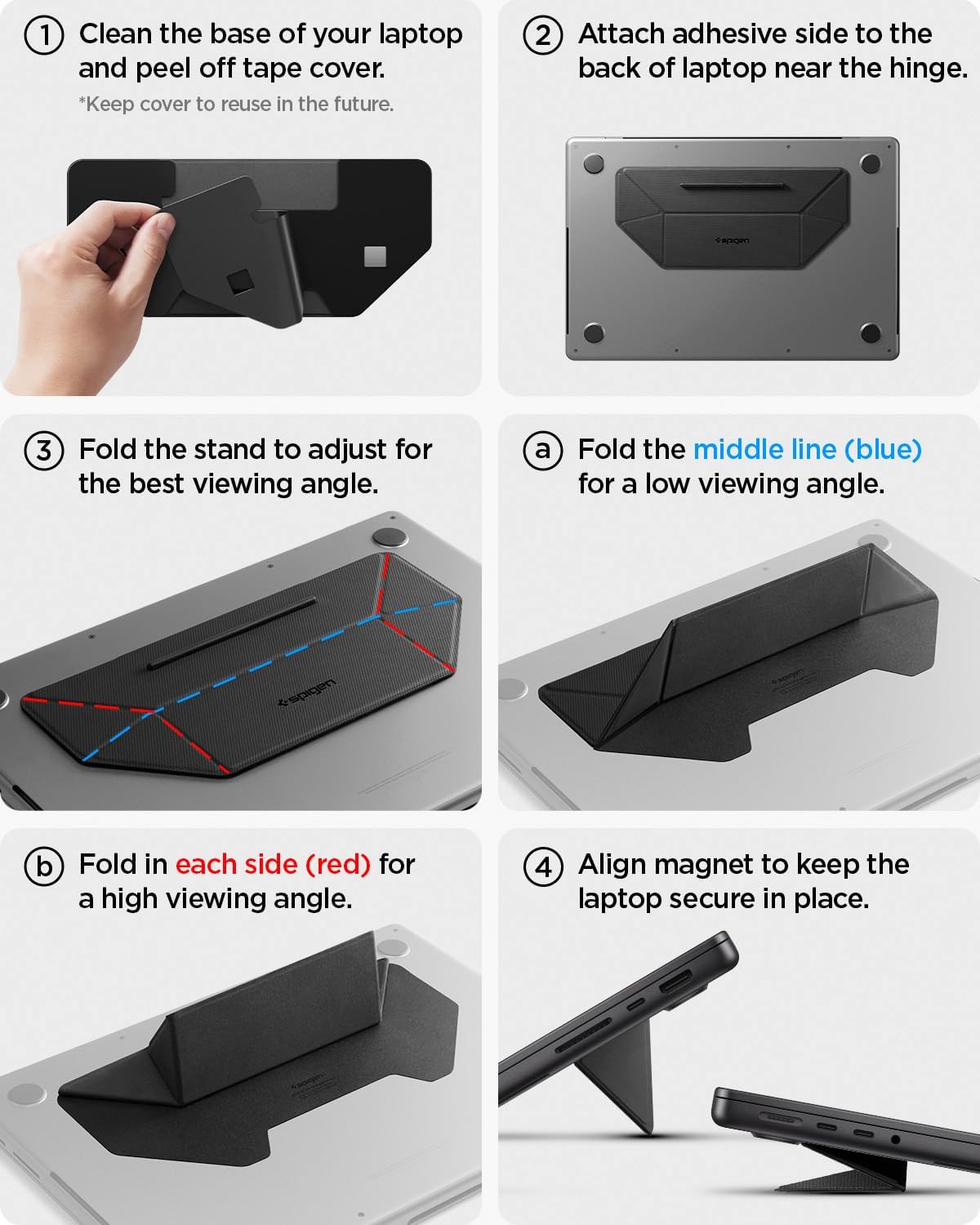 Spigen Slim Fold Portable Laptop Stand Keyboard Riser Foldable Ergonomic Angle Lift Anti-Slip Compatible with MacBook Neo, MacBook Air, MacBook Pro 11"-16" and iPad/Air/Pro and More - Black (LD201-S4)