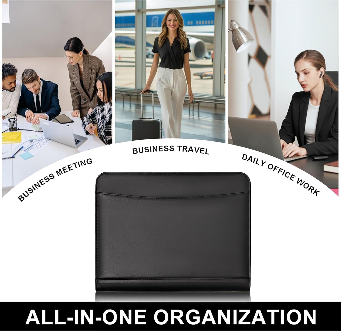 Leathario Portfolio Binder, Includes 10 Sheet Protectors and 3 Notepads, 3-Ring Folder Organizer, A4 Padfolio with Zipper, Vegan Leather Tablet Sleeve, Business Office Conference Clipboards
