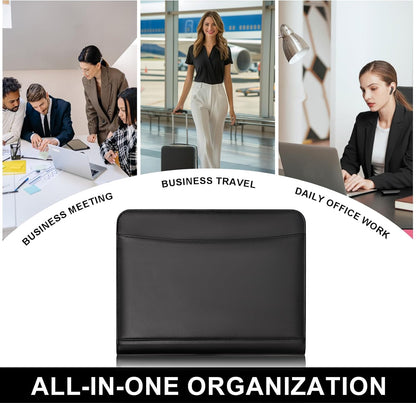 Leathario Portfolio Binder, Includes 10 Sheet Protectors and 3 Notepads, 3-Ring Folder Organizer, A4 Padfolio with Zipper, Vegan Leather Tablet Sleeve, Business Office Conference Clipboards