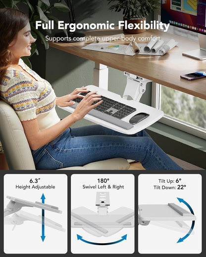 HUANUO Keyboard Tray Under Desk, 360 Adjustable Ergonomic Sliding Keyboard & Mouse Tray, Under Desk Keyboard Tray Slide Out, Keyboard Holder Under Desk for Typing in Home, Office Work, 25"W x 9.84"D