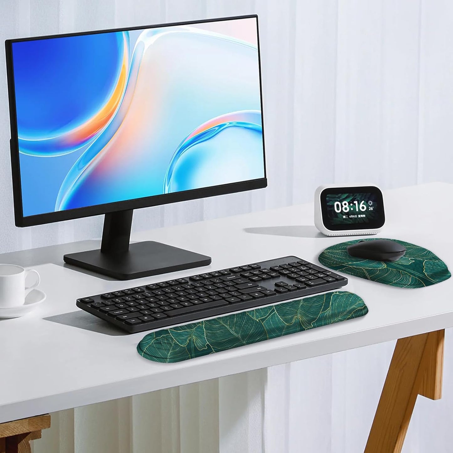 Mouse Pad with Wrist Rest, Comfortable Keyboard Wrist Rest, Memory Foam Wrist Rest for Computer Keyboard, Ergonomic Mouse Pad Set for Easy Typing & Pain Relief for Office Black