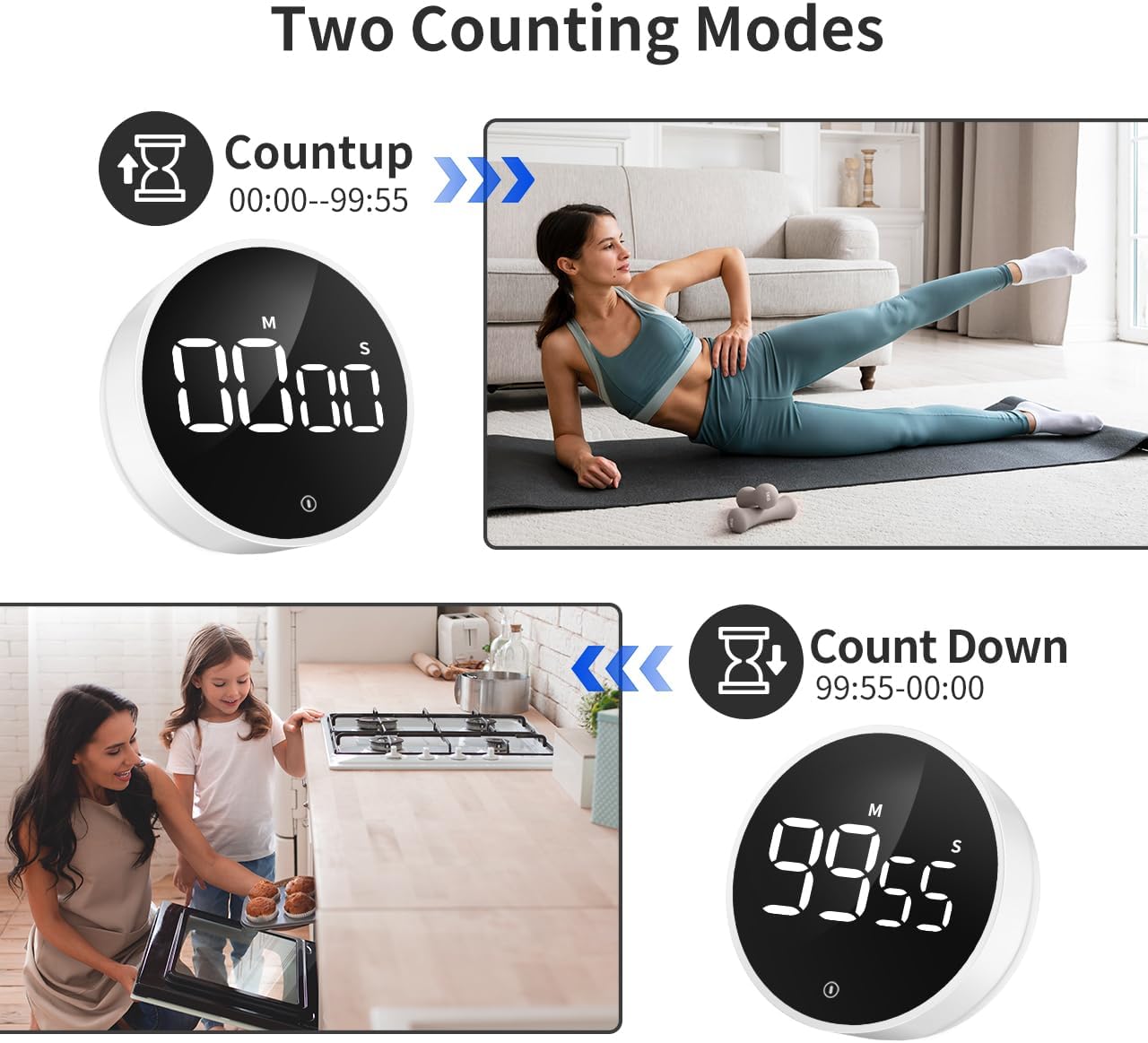 VOCOO Digital Kitchen Timer - Magnetic Countdown Countup Timer with Large LED Display Volume Adjustable, Easy for Cooking and for Seniors and Kids to Use (Space Grey)
