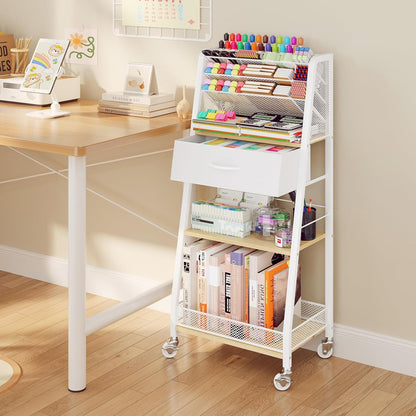 Homsorout 3 Tier Rolling Cart - Metal Utility Cart with Storage Drawer and Wheels, Versatile Art & Craft Organizer for Home, Office, or Studio - Ideal for Storing Brushes, Paints, and Supplies