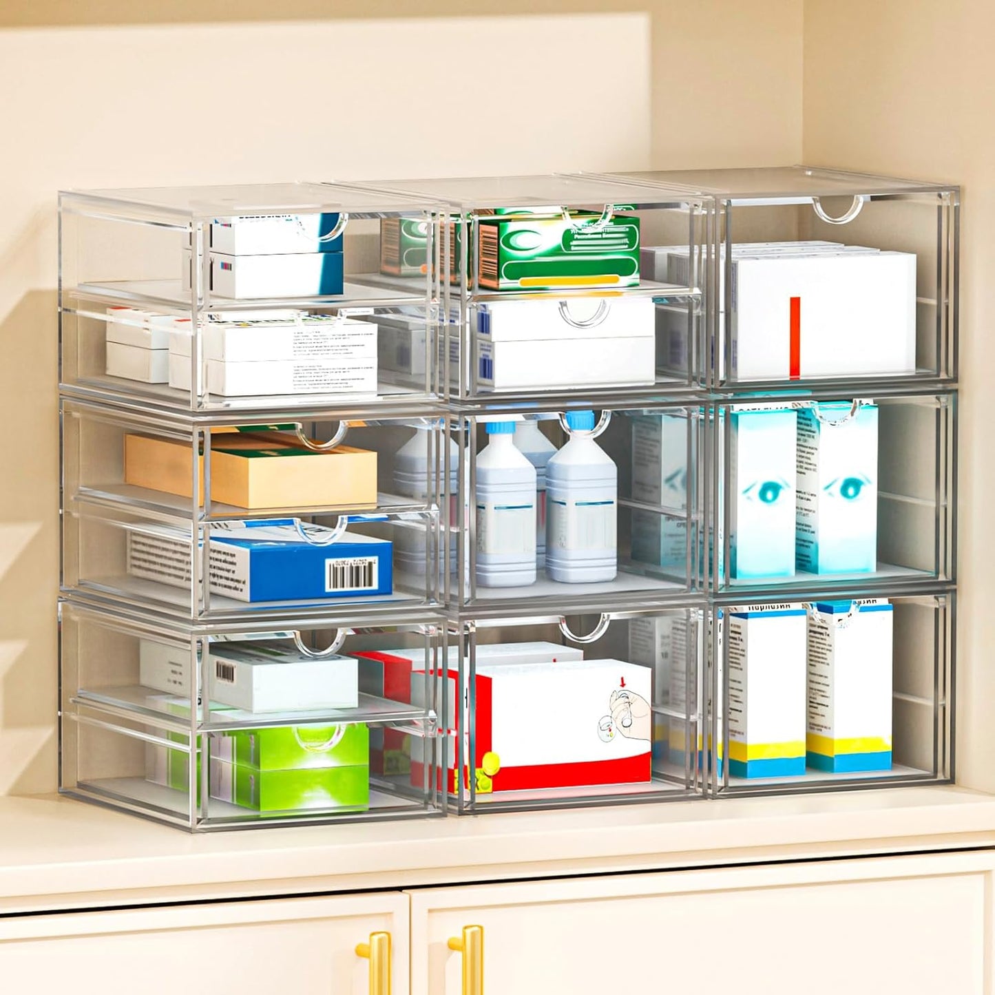 caktraie Makeup Organizer Storage With 16 Drawers, 4 Pcs Desktop Office Supplies, Desk Organizers, Clear Accessories, Dustproof Storage Drawer and for Make Up, Jewelry, Pen, Stationary