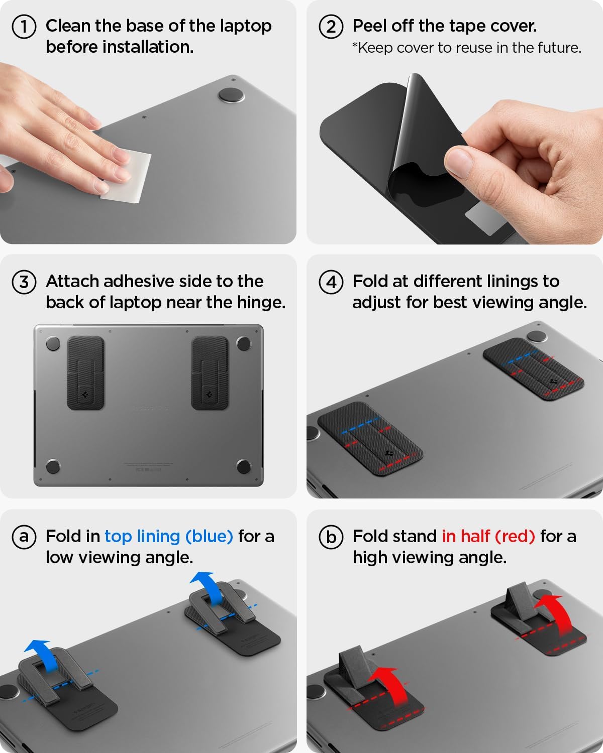 Spigen Slim Fold Portable Laptop Stand Keyboard Riser Foldable Ergonomic Angle Lift Anti-Slip Compatible with MacBook Neo, MacBook Air, MacBook Pro 11"-16" and iPad/Air/Pro and More - Black (LD201-S4)