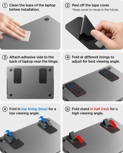 Spigen Slim Fold Portable Laptop Stand Keyboard Riser Foldable Ergonomic Angle Lift Anti-Slip Compatible with MacBook Neo, MacBook Air, MacBook Pro 11"-16" and iPad/Air/Pro and More - Black (LD201-S4)