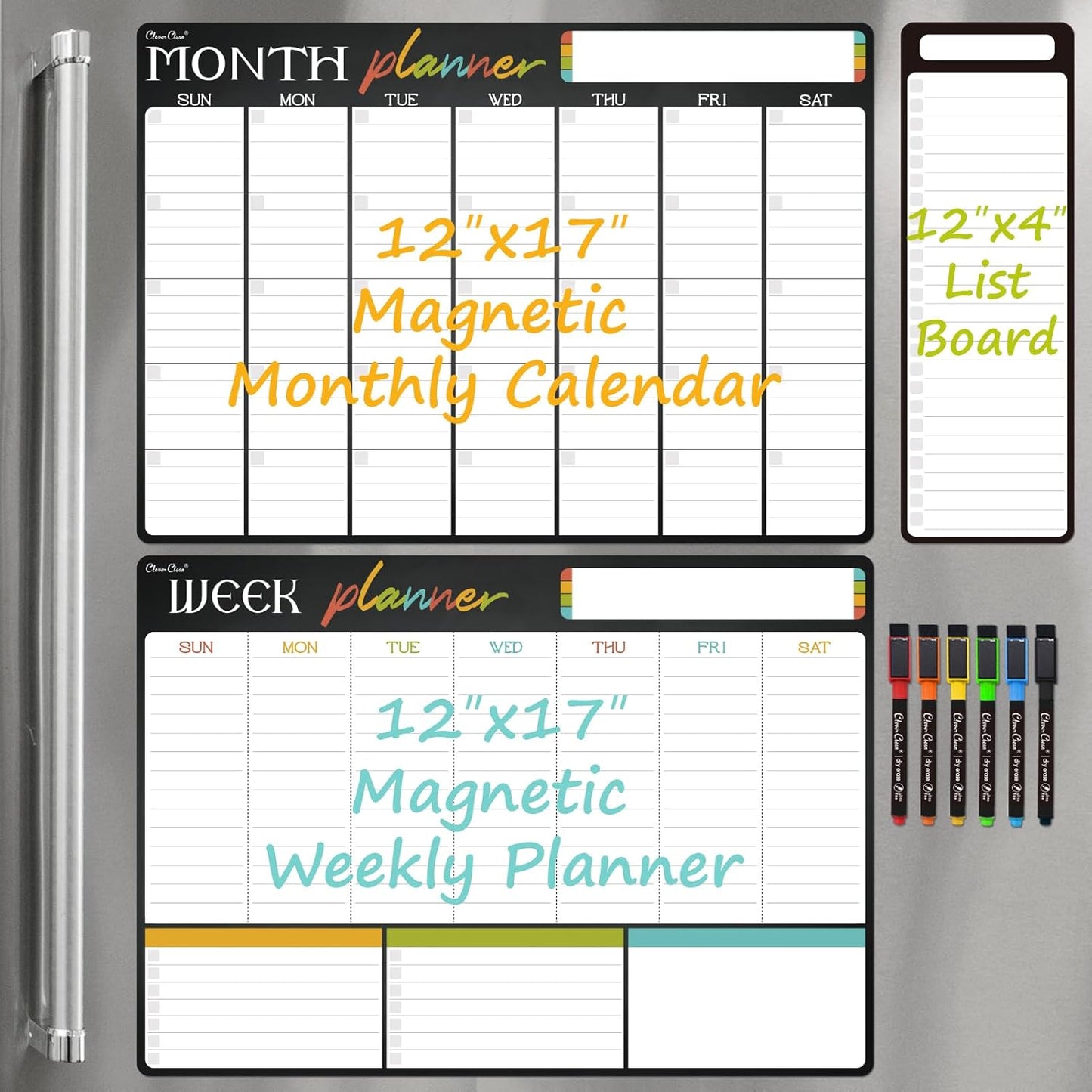 Magnetic Dry Erase List Board - 4"x12" Multifunctional List Board for Fridge - 6 Extra Fine Point Markers Included - Shipped Flat