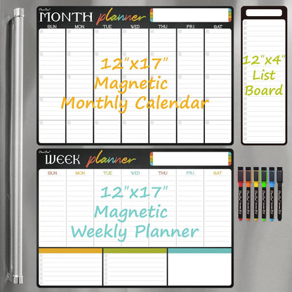 Magnetic Dry Erase List Board - 4"x12" Multifunctional List Board for Fridge - 6 Extra Fine Point Markers Included - Shipped Flat