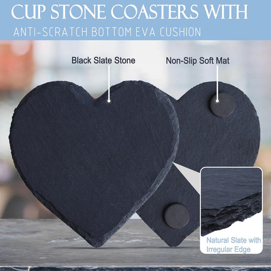Black Nature Stone Round Coasters Set of 2, Cup Coasters Absorbent Anti-Scratch, Furniture Table Desk Drink Coaster for Office Bar Kitchen Home, Stylish Décor Protects Wood & Glass Surfaces (2 Pack)