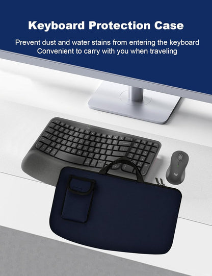 Portable Keyboard Travel Bag Shockproof Waterproof Dustproof Protective Neoprene Sleeve Compatible with Logitech Wave Keys Wavy Keyboard MK670 /Wireless Ergonomic Keyboards Mouse Combo (Black)