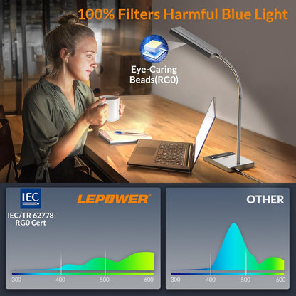 LEPOWER Desk Lamp, 800LM LED for Home Office, 12W Reading for Desk, Eye-Caring Light, Touch Table Gooseneck Lamp, 50 Lighting Modes, Bright for Bedroom, Study (Black)