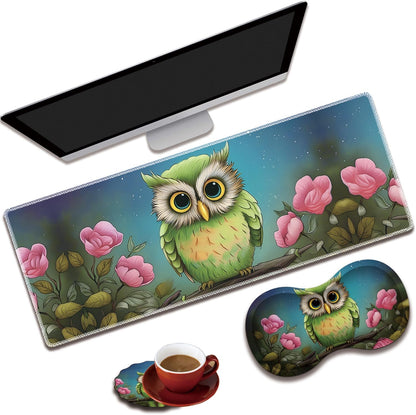 Mouse Wrist Rest and Keyboard Wrist Rest Pad Set, Non-Slip Rubber Base Smooth Surface Ergonomic Gaming Mouse Pad for Easy Typing and Pain Relief, Antique Blue Wood Grain Dog Paw + Coaster