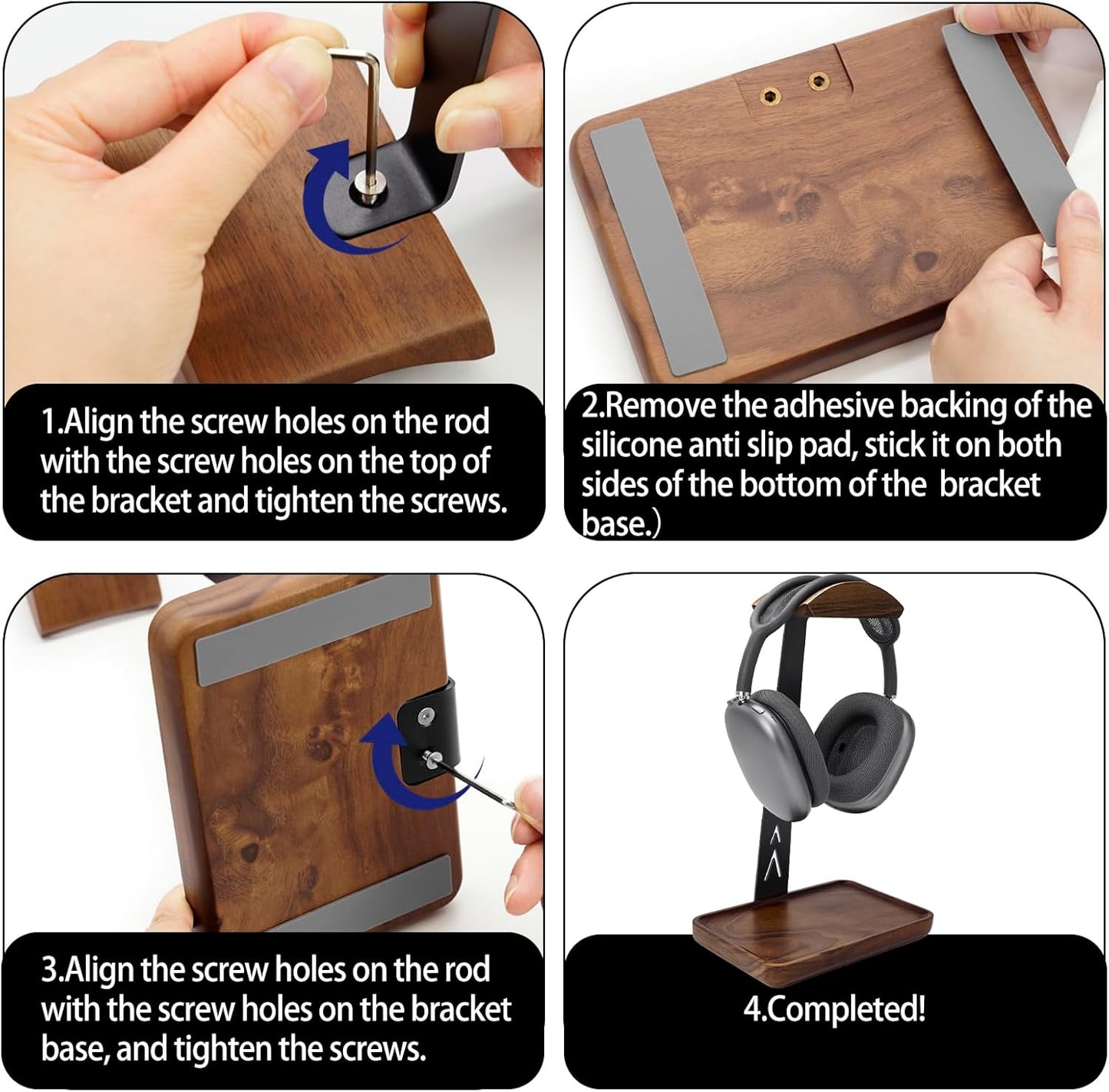 GEVO Headphone Stand, Walnut Wood Headset Stand with Storage Base, Gaming Equipment Accessories for Husband, Teens, Boyfriends, Brothers, and Gamers