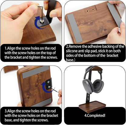 GEVO Headphone Stand, Walnut Wood Headset Stand with Storage Base, Gaming Equipment Accessories for Husband, Teens, Boyfriends, Brothers, and Gamers