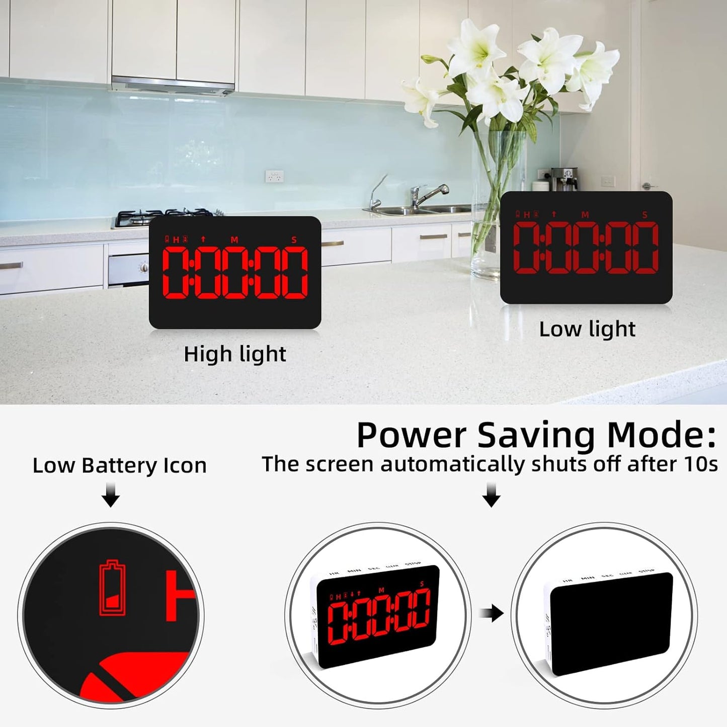PERSUPER Kitchen Digital Timer, Count Down Up, Rechargeable, Vibration Mode Adjustable Volume and Brightness LED Display, Time Management Cook, Desk, Kids Adults Study Teaching, Kitchen Gadgets RGB