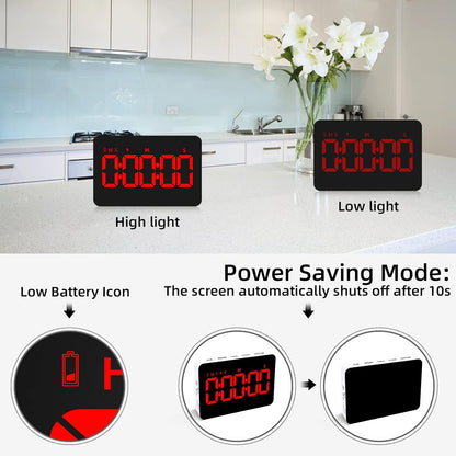 PERSUPER Kitchen Digital Timer, Count Down Up, Rechargeable, Vibration Mode Adjustable Volume and Brightness LED Display, Time Management Cook, Desk, Kids Adults Study Teaching, Kitchen Gadgets RGB