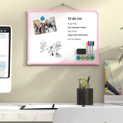 MaxGear Double-Sided Dry Erase Board for Wall, 16"x12" Hanging Whiteboard, Small Dry Erase White Board with 3 Markers and 4 Magnets, Portable Whiteboard for Planning, Drawing, Memo, to Do List
