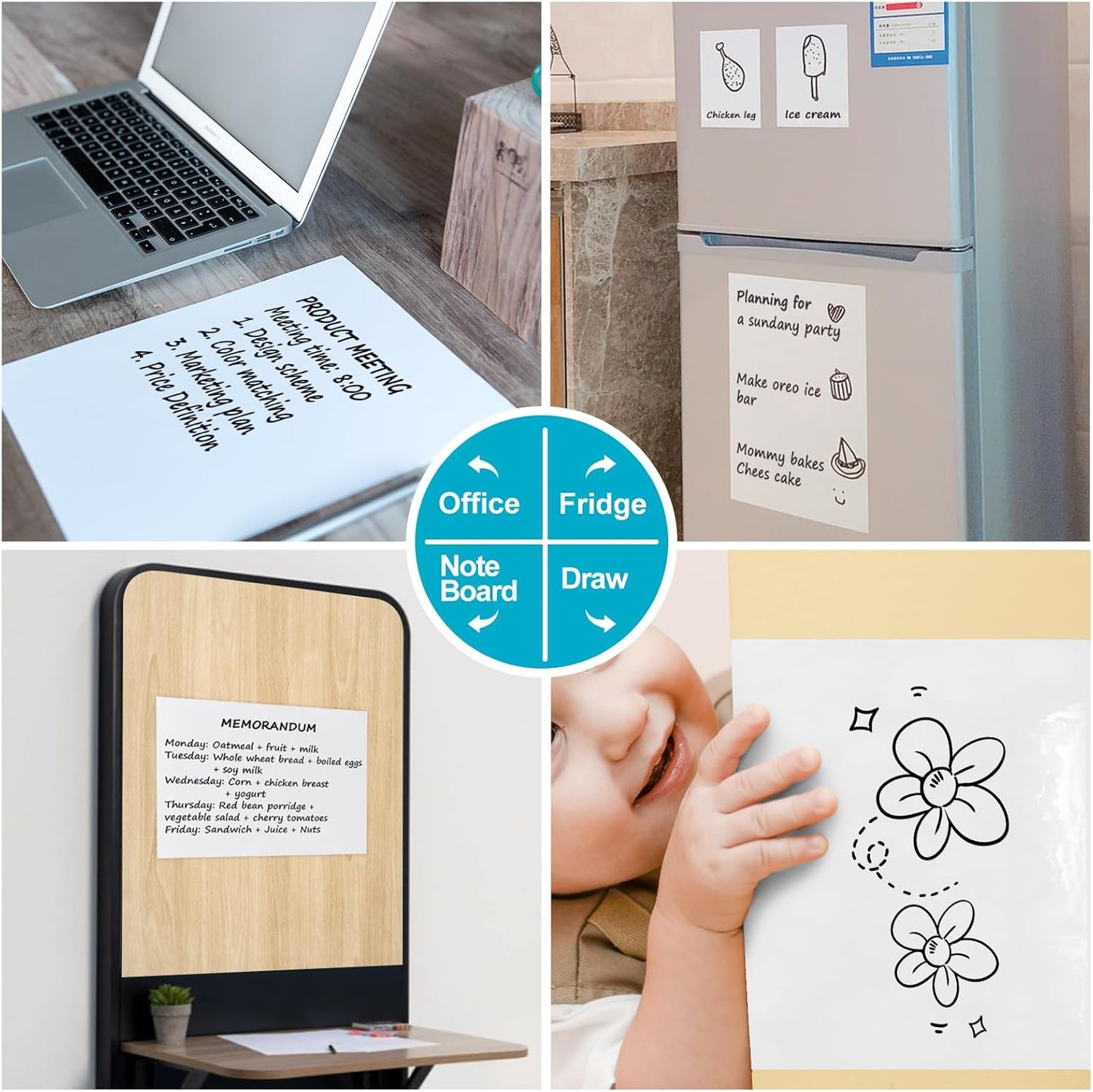Dry Erase Board Sticker- Whiteboard Stickers-8.27''x11.69'' Removable Dry Erase Sheets- Fridge Dry Erase Paper for Wall/Desk/Refrigerator/Door/Locker/Home/Office/Classroom (White-2Pcs)