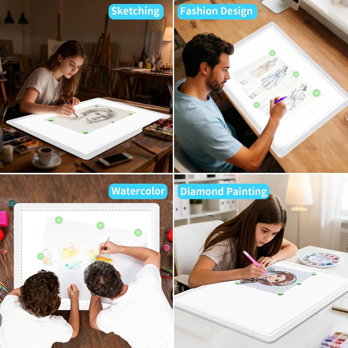 Phylosal Rechargeable A4 LED Light Pad with Built-in Stand, Magnetic Tracing Light Box for Drawing, Diamond Art Light Board with Side Button, Super Bright Light Table for Diamond Painting, Sketching