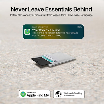 Wallet Tracker Card, Apple MFi Certified, Works with Apple Find My (iOS Only), Rechargeable Wireless Charging Slim Bluetooth Smart Tracking Card, Item Finder for Key, Passport, Luggage, Bag