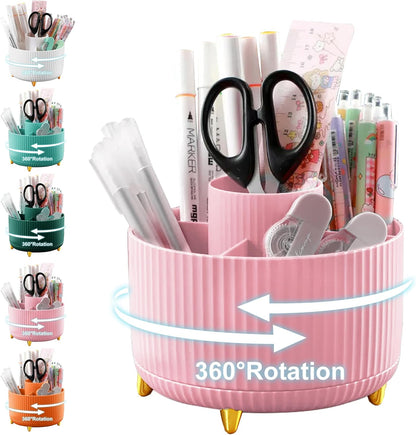 Cayxenful Pencil Holder For Desk,5 Slots 360°Degree Rotating Desk Organizers And Accessories,Desktop Storage Stationery Supplies Organizer, Cute Pencil Cup Pot For Office, School, Home (C-Blue)