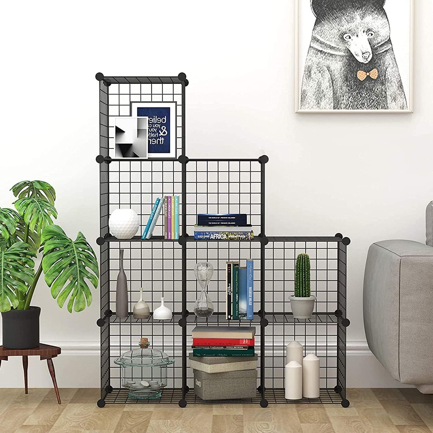 C&AHOME Wire Cube Storage, 6 - Cube Organizer Metal C Grids, Modular Shelves Units, Storage Bins Shelving, Closet Organizer, Ideal for Home, Office, Living Room, 36.6”L x 12.4”W x 36.6”H Black