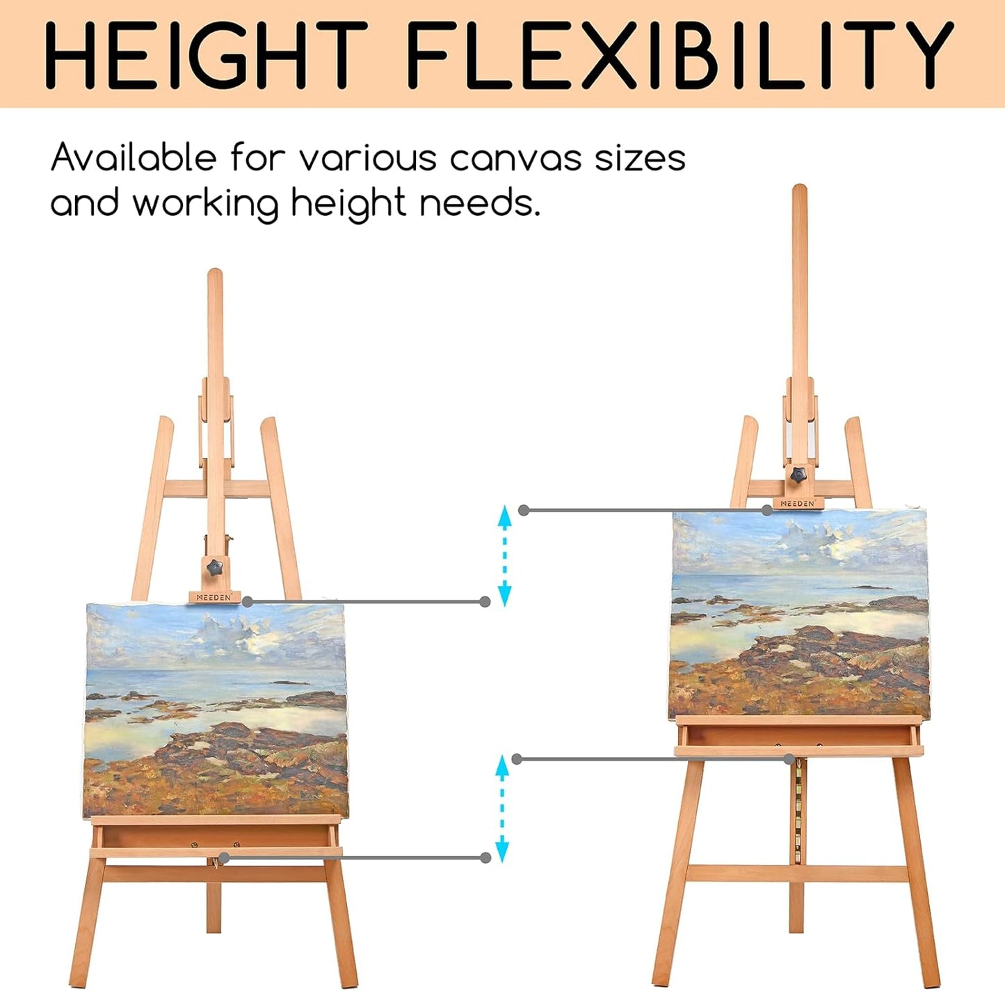 MEEDEN Large Painters Easel Adjustable Solid Beech Wood Artist Easel, Studio Easel for Adults with Brush Holder, Holds Canvas up to 48" - Walnut