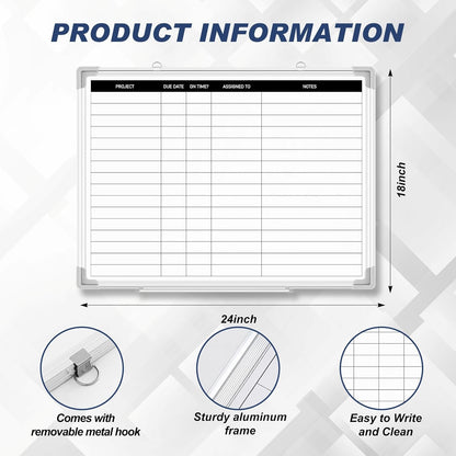 Lincia Aluminum Frame Dry Erase Board with Lines, Double Sided Wall-Mounted Whiteboard for Scheduling, to Do Lists & Weekly Planning, Reusable Calendar for Home & Work(Project Planning Board,24"x18")